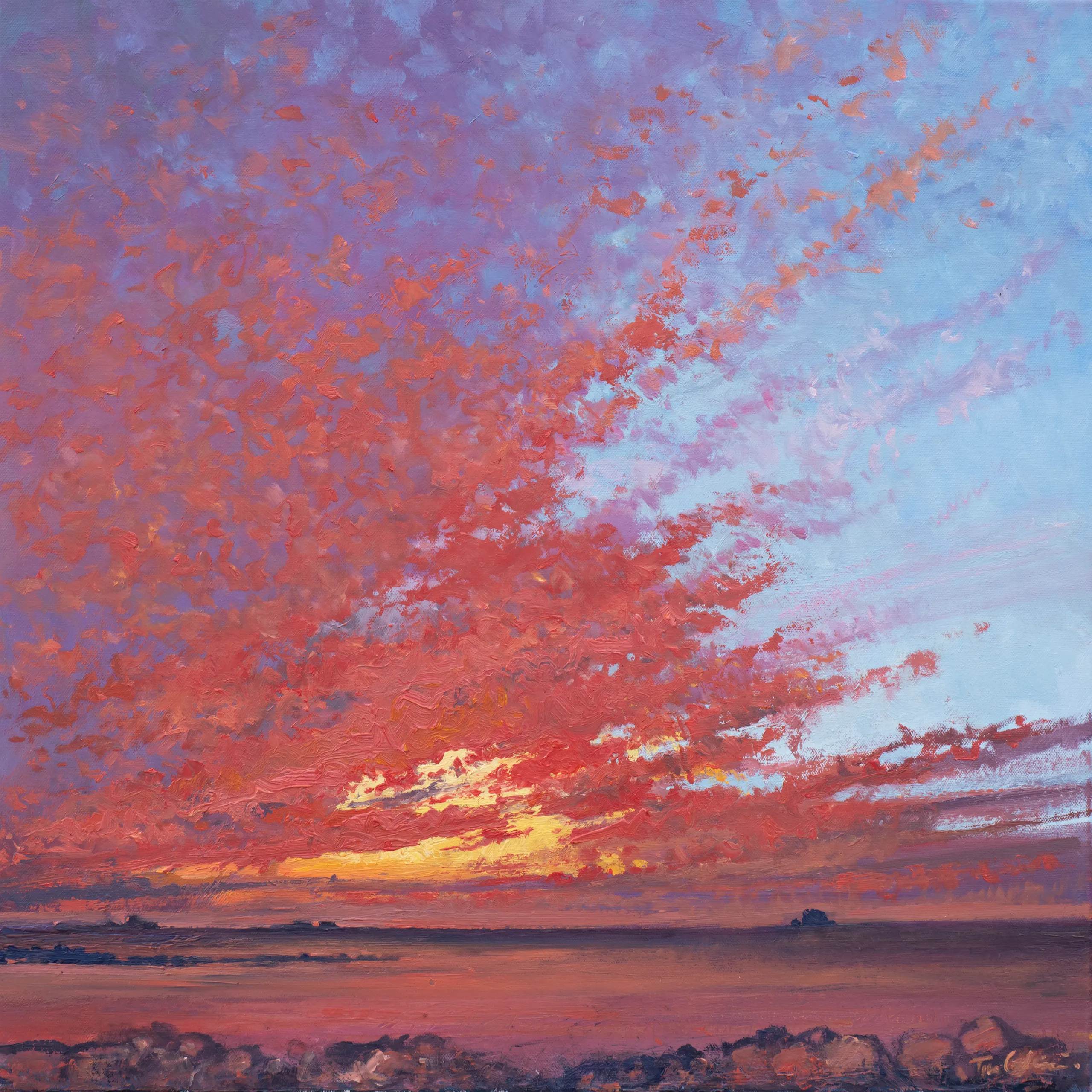 Port Grat bay, looking west, fiery sky